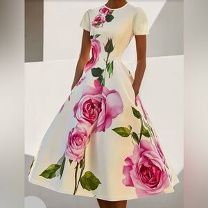 Floral A-Line Dress in Pink and White